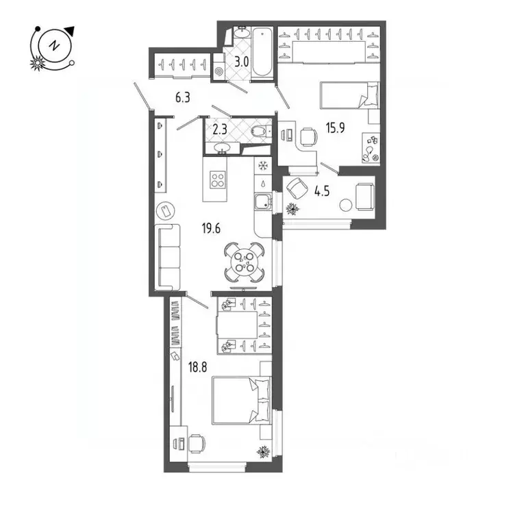 2-к кв. Санкт-Петербург Белоостровская ул., 28 (68.3 м) - Фото 0