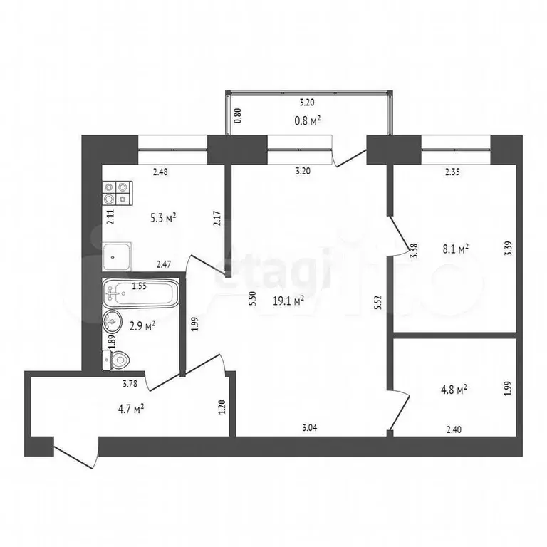 2-к. квартира, 44,9 м, 4/5 эт. - Фото 0