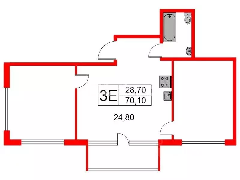 2-к кв. Санкт-Петербург ул. Новая, 51к66 (70.1 м) - Фото 2