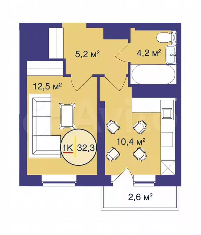 1-к. квартира, 32,3м, 21/21эт. - Фото 1