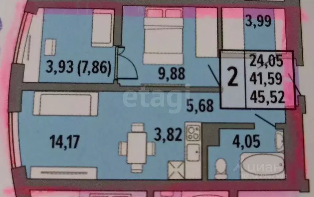 1-к кв. Ростовская область, Ростов-на-Дону Береговая ул., 73с1 (50.0 ... - Фото 2