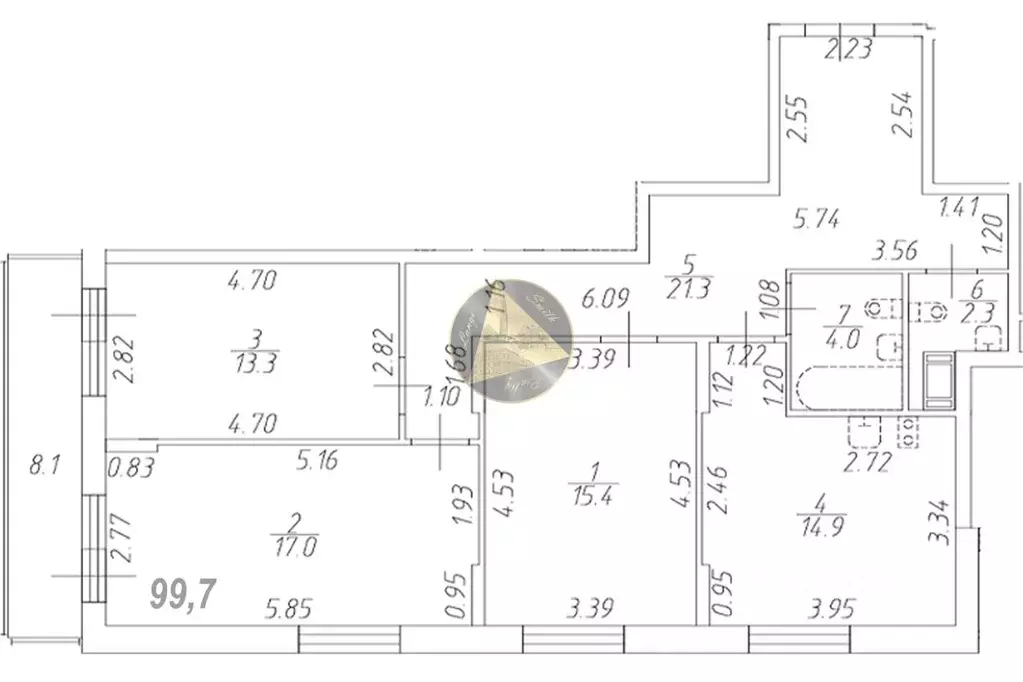 3-к кв. Санкт-Петербург бул. Александра Грина, 4 (99.7 м) - Фото 2