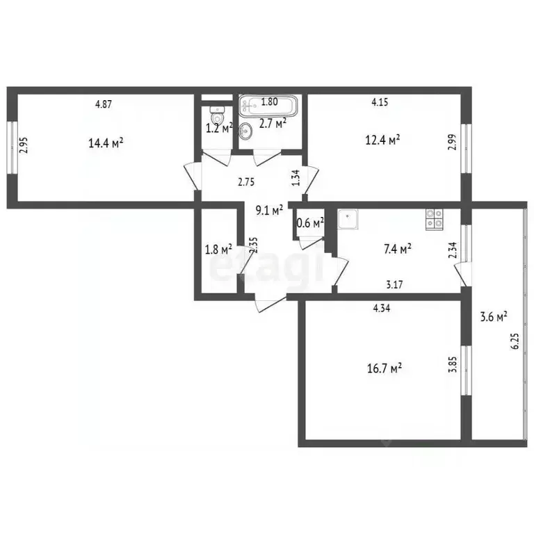 3-к кв. Татарстан, Альметьевск Советская ул., 147 (69.9 м) - Фото 1