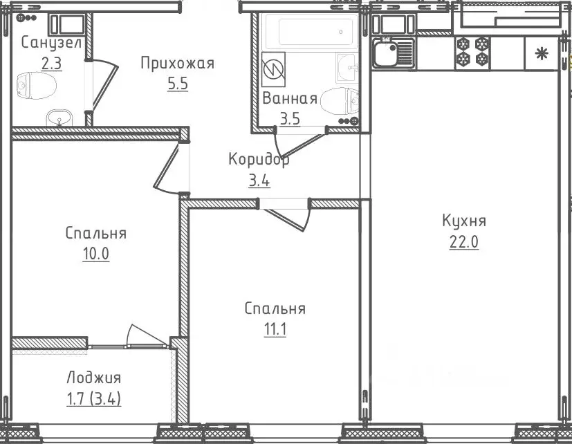 2-к кв. Новгородская область, Великий Новгород ул. Королева, 13 (59.5 ... - Фото 1