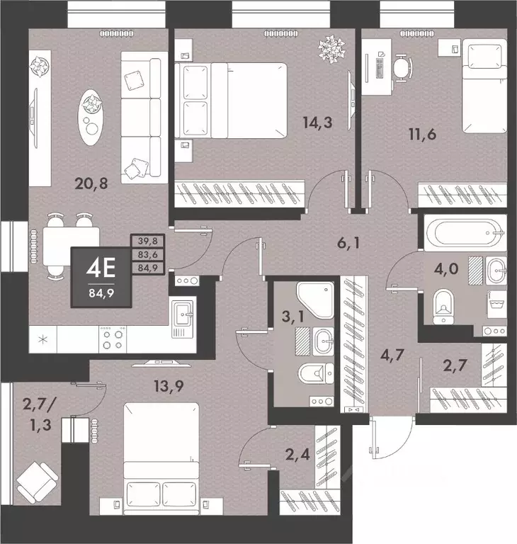 3-к кв. забайкальский край, чита ул. генерала белика, 3 (84.9 м) - Фото 0