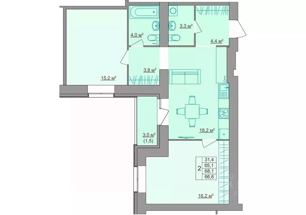 3-к кв. Костромская область, Кострома Магистральная ул., 49А (66.6 м) - Фото 0