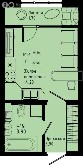Квартира-студия: Коммунар, Железнодорожная улица, 41к3 (23.7 м) - Фото 1