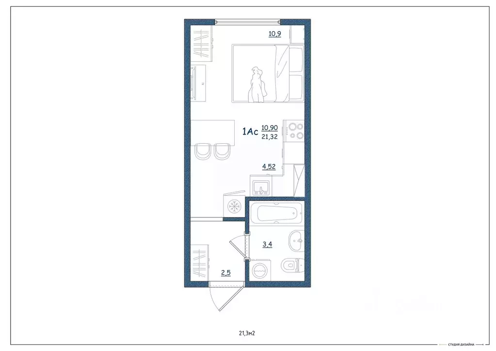 Студия Тверская область, Тверь ул. Левитана, 93А (21.3 м) - Фото 2