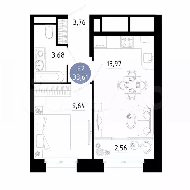 1-к. квартира, 33,6 м, 18/20 эт. - Фото 1