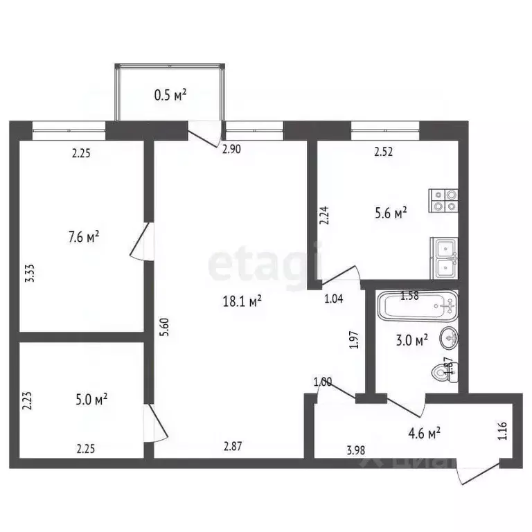 2-к кв. Башкортостан, Стерлитамак ул. Тукаева, 13 (43.9 м) - Фото 1
