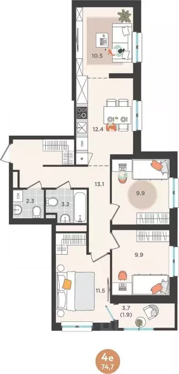 4-к кв. Пермский край, Пермь ул. Куфонина, 1 (74.7 м) - Фото 1