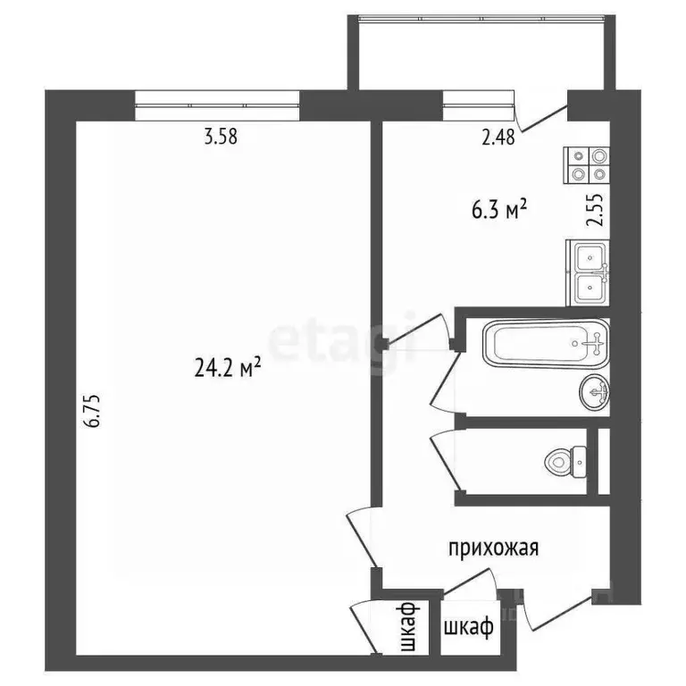 1-к кв. Москва пер. Посланников, 11/14 (40.0 м) - Фото 2