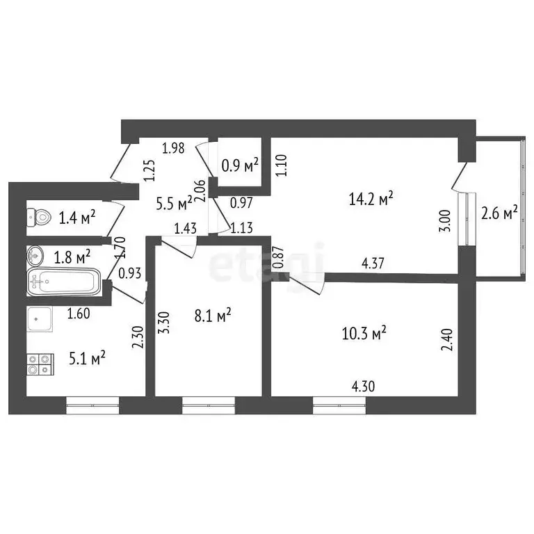 3-комнатная квартира: Ишим, улица Одоевского, 42 (47.3 м) - Фото 1