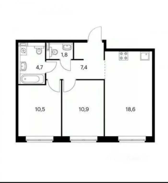 Квартира, 3 комнаты, 51.7 м - Фото 2