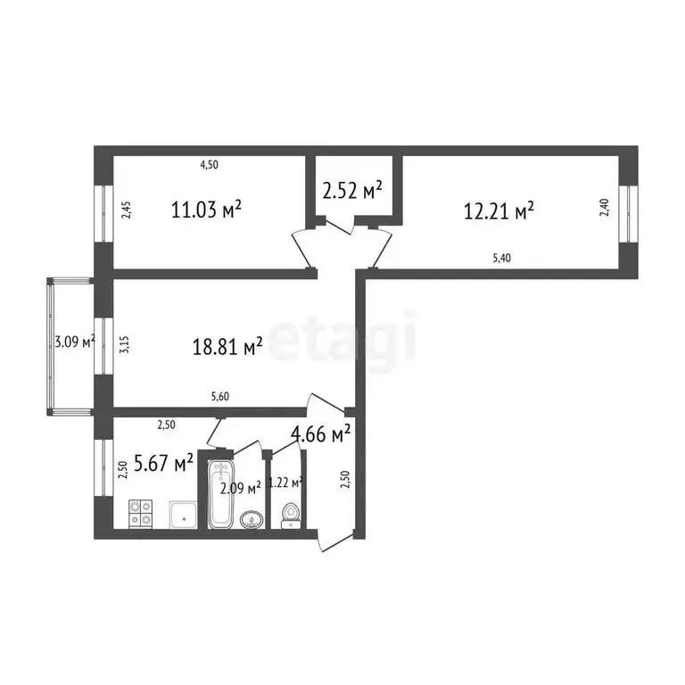 3-комнатная квартира: Ульяновск, проспект Гая, 47А (59 м) - Фото 0