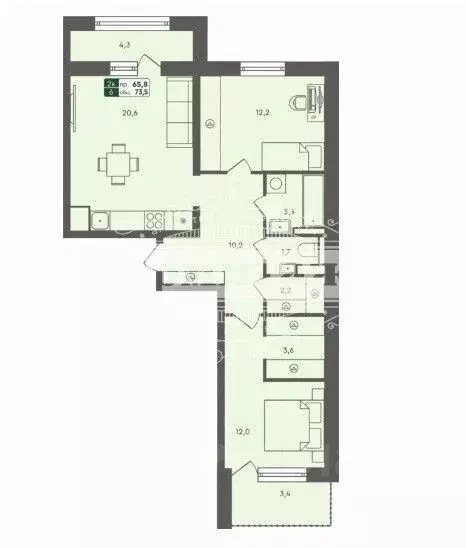 2-к кв. Курганская область, Курган Заозерный жилрайон, 6А мкр, 27 ... - Фото 1