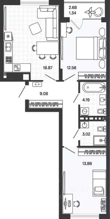 2-к кв. Калининградская область, Гурьевский муниципальный округ, пос. ... - Фото 1