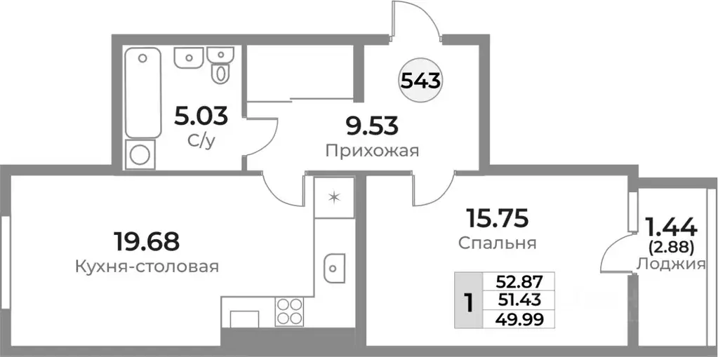 1-к кв. Калининградская область, Калининград Пригородная ул. (51.43 м) - Фото 0