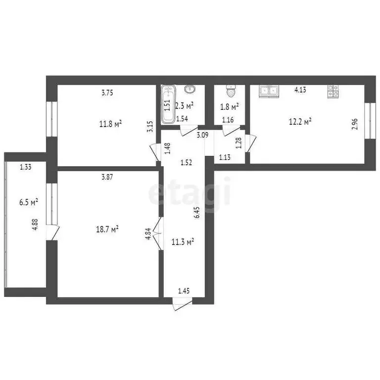 2-комнатная квартира: посёлок Лебедёвка, Советская улица, 18Б (58 м) - Фото 1