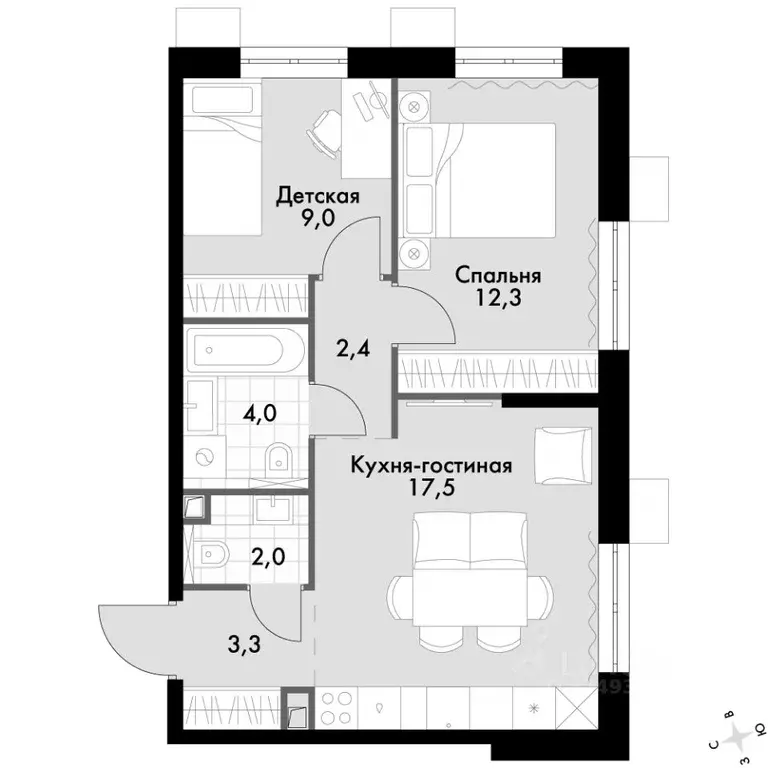 3-к кв. Приморский край, Владивосток Флагман жилой комплекс (50.5 м) - Фото 2