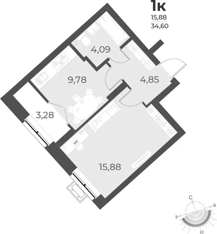 1-комнатная квартира: Новосибирск, улица Лобачевского, 53/2 (34.6 м) - Фото 0