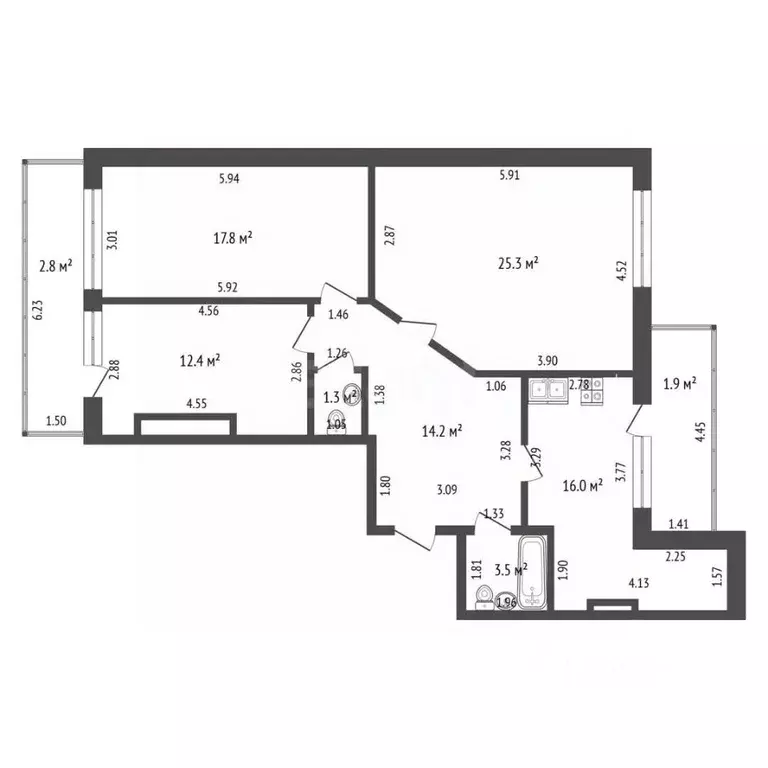 3-к кв. Башкортостан, Стерлитамак ул. Артема, 70 (90.5 м) - Фото 2