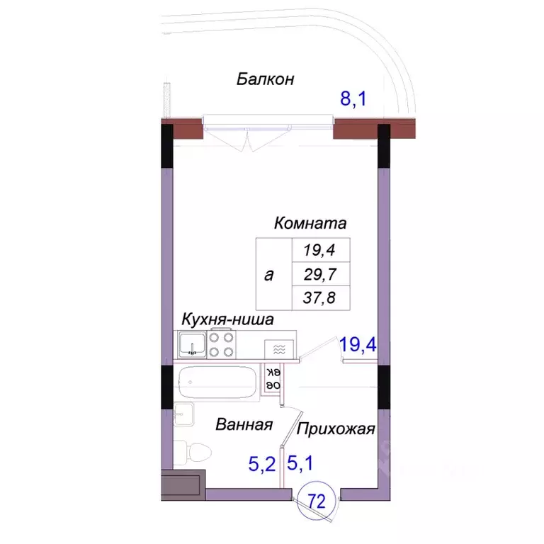 Студия Калининградская область, Светлогорск Балтийская ул. (37.8 м) - Фото 1