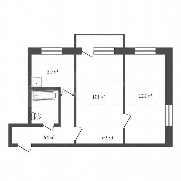 2-к. квартира, 45,7 м, 4/5 эт. - Фото 0