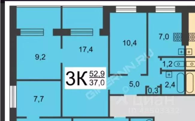 3-к кв. Нижегородская область, Нижний Новгород Московское ш., 21 (60.0 ... - Фото 2