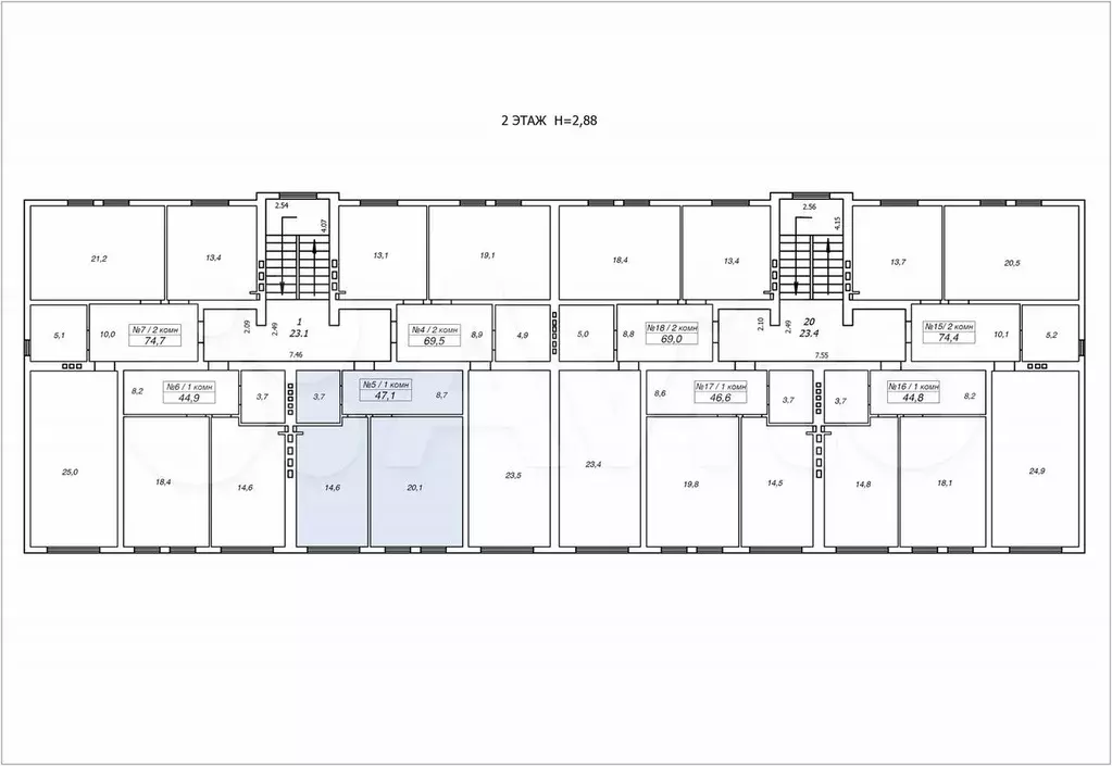 1-к. квартира, 47,1 м, 2/3 эт. - Фото 1