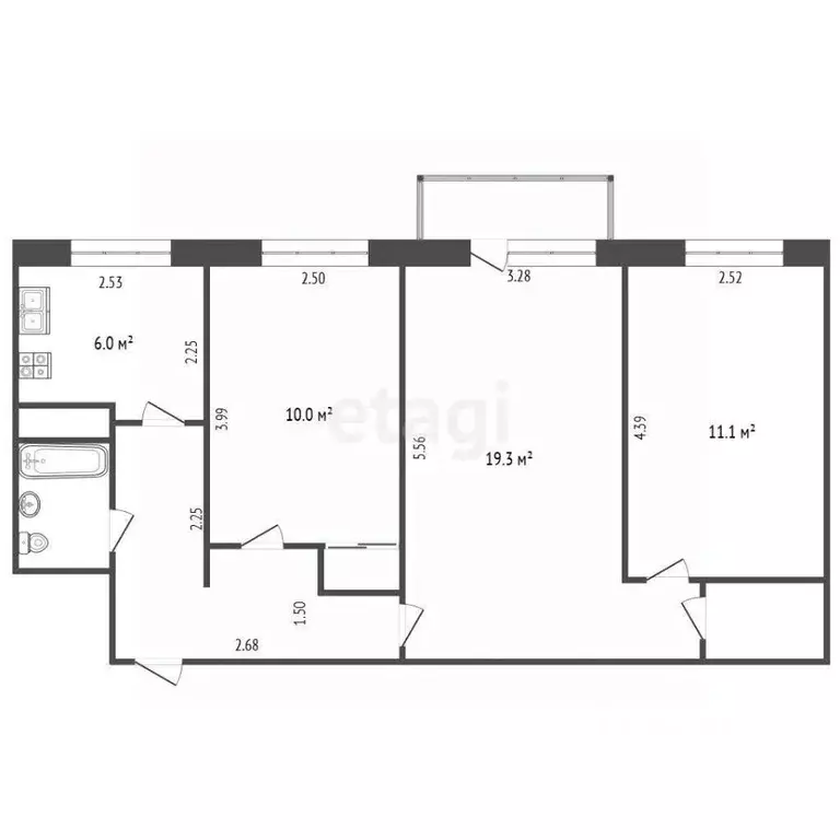3-к кв. Кемеровская область, Новокузнецк ул. Мичурина, 12 (57.0 м) - Фото 2