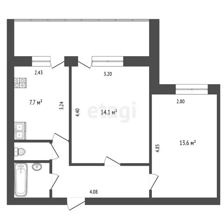 2-комнатная квартира: Тюмень, улица Малыгина, 5 (47 м) - Фото 0