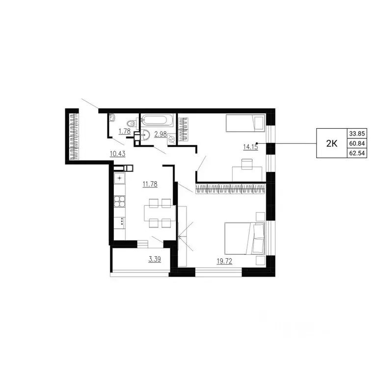2-к кв. Орловская область, Орел Ломоносов жилой комплекс (62.54 м) - Фото 1