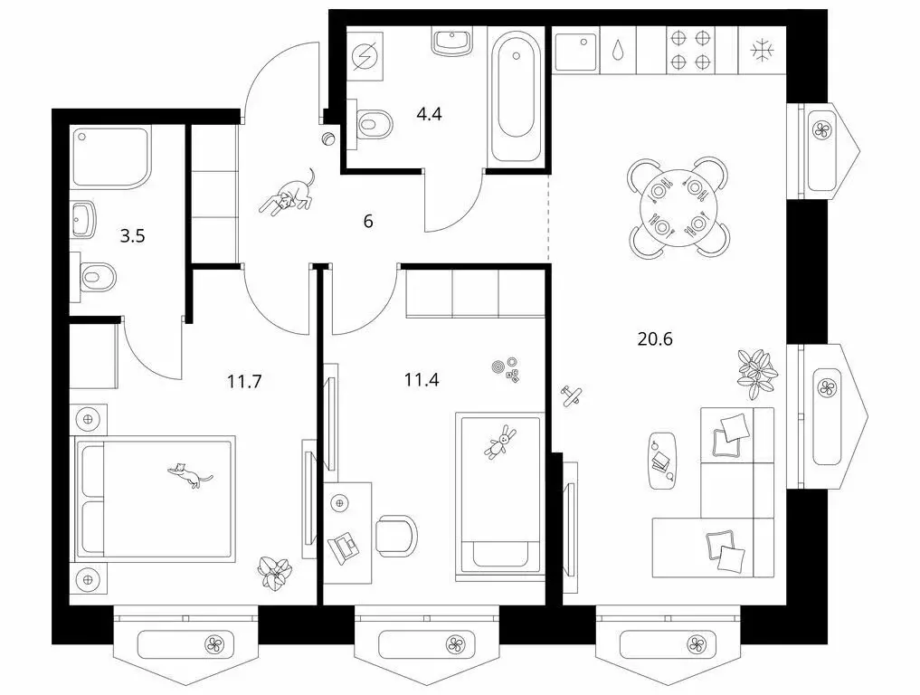 2-комнатная квартира: Казань, ЖК Сиберово, 3 (57.6 м) - Фото 1