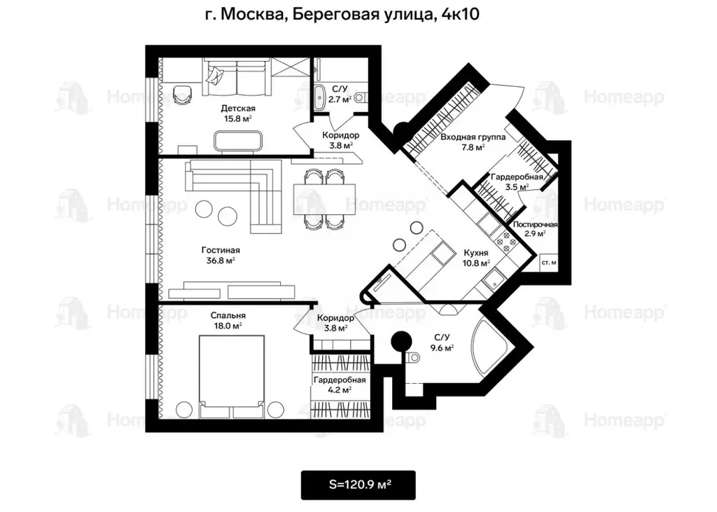 3-к кв. Москва Береговая ул., 4к10 (120.9 м) - Фото 2