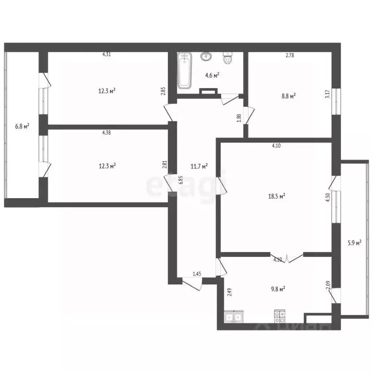 4-к кв. Крым, Евпатория ул. Интернациональная, 132 (78.0 м) - Фото 2