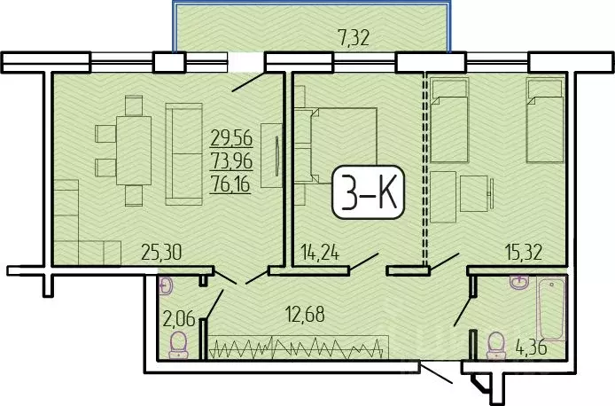 3-к кв. Бурятия, Улан-Удэ 129-й мкр,  (76.16 м) - Фото 1