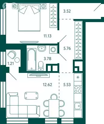 1-комнатная квартира: Уфа, улица Авроры, 16А (42.94 м) - Фото 1