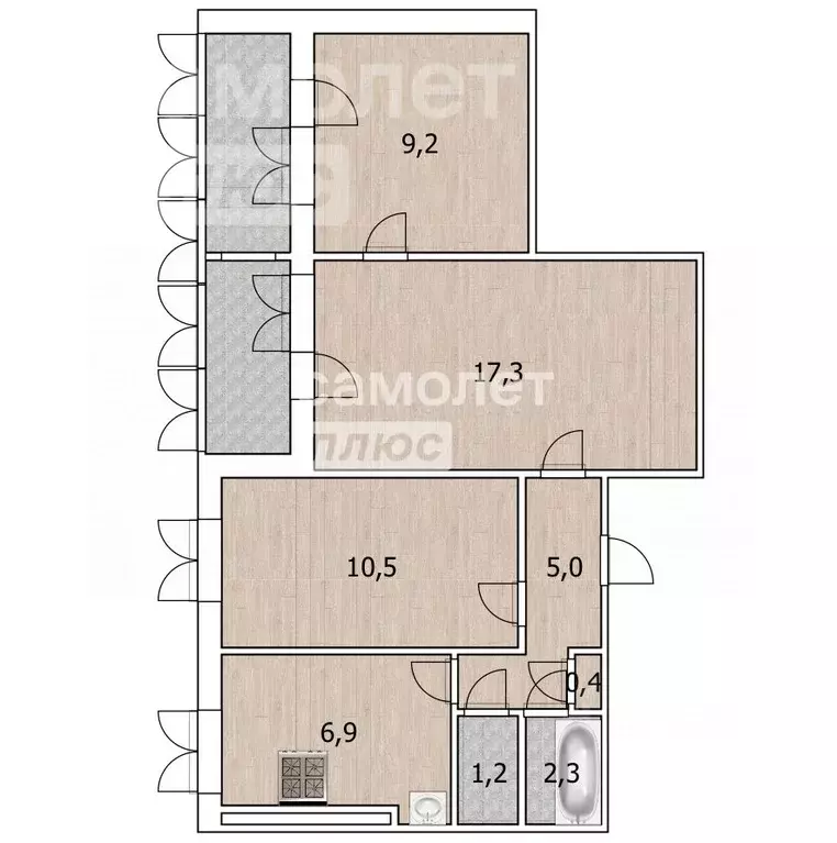 3-к кв. Башкортостан, Уфа Революционная ул., 92/3 (57.1 м) - Фото 1