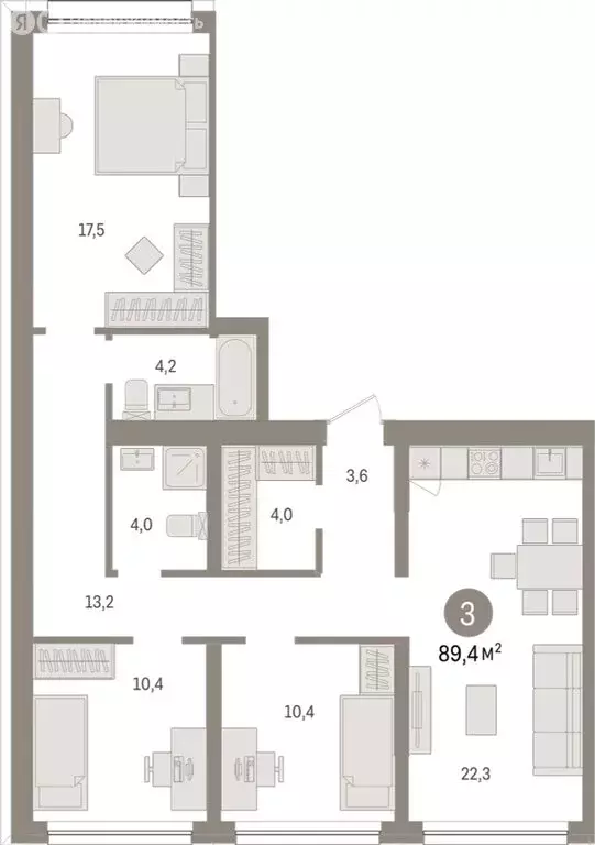 3-комнатная квартира: Тюмень, Мысовская улица, 26к1 (89.42 м) - Фото 1