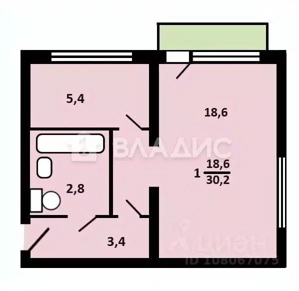 1-к кв. Москва 1-я Владимирская ул., 18К2 (30.2 м) - Фото 1