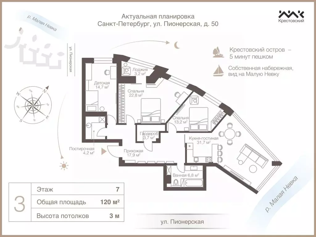 3-к кв. Санкт-Петербург Пионерская ул., 50 (120.0 м) - Фото 1