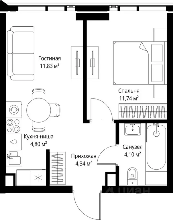 1-к кв. Москва Джойс жилой комплекс (37.03 м) - Фото 2