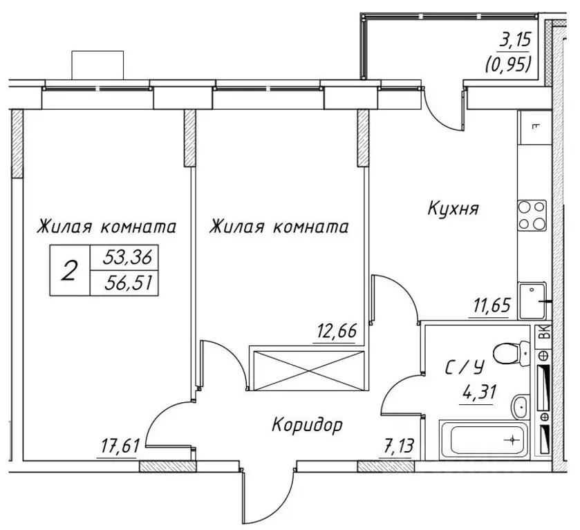 2-к кв. Московская область, Дмитров  (56.51 м) - Фото 0