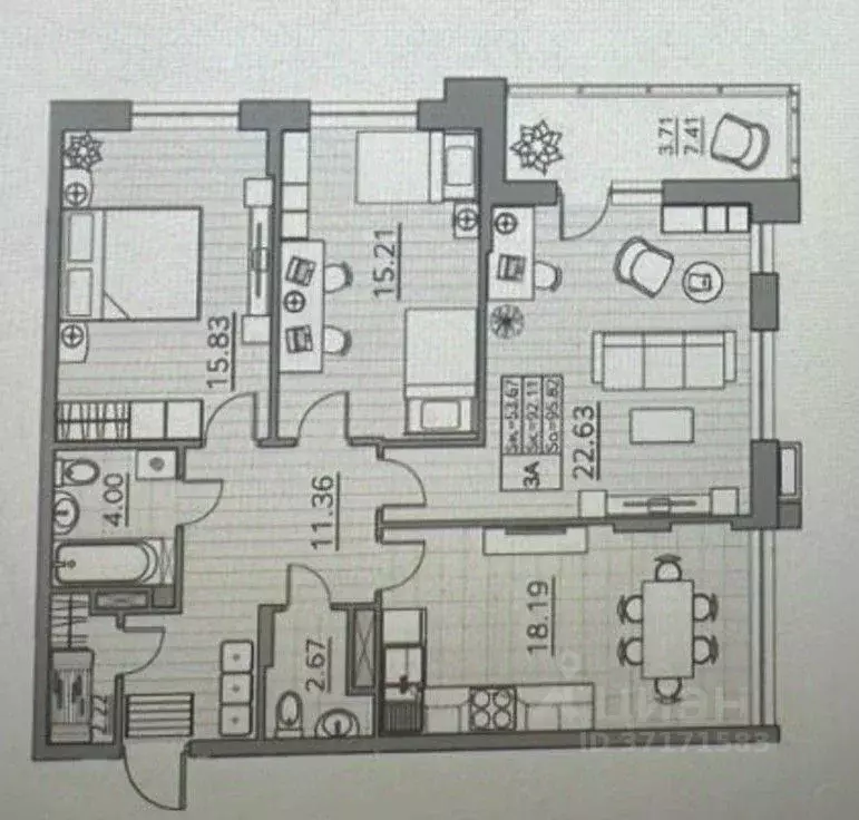 3-к кв. Татарстан, Казань ул. Генерала Ерина, 5Д (92.0 м) - Фото 2
