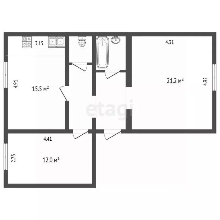 2-к кв. Вологодская область, Великий Устюг Гледенская ул., 51Б (61.7 ... - Фото 2