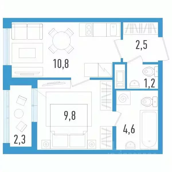 1-к кв. Санкт-Петербург пос. Шушары, просп. Старорусский, 5к2 (30.1 м) - Фото 1