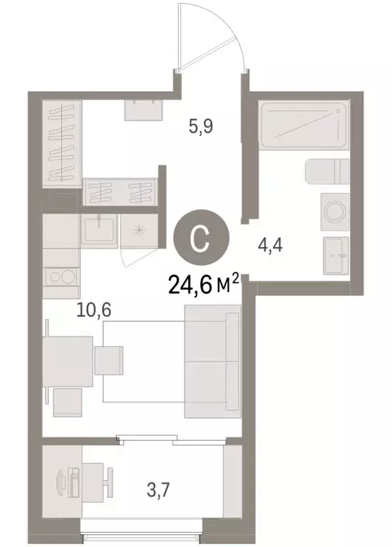 Квартира-студия: Курган, жилой район Центральный, ЖК Дом Кино (24.62 ... - Фото 1