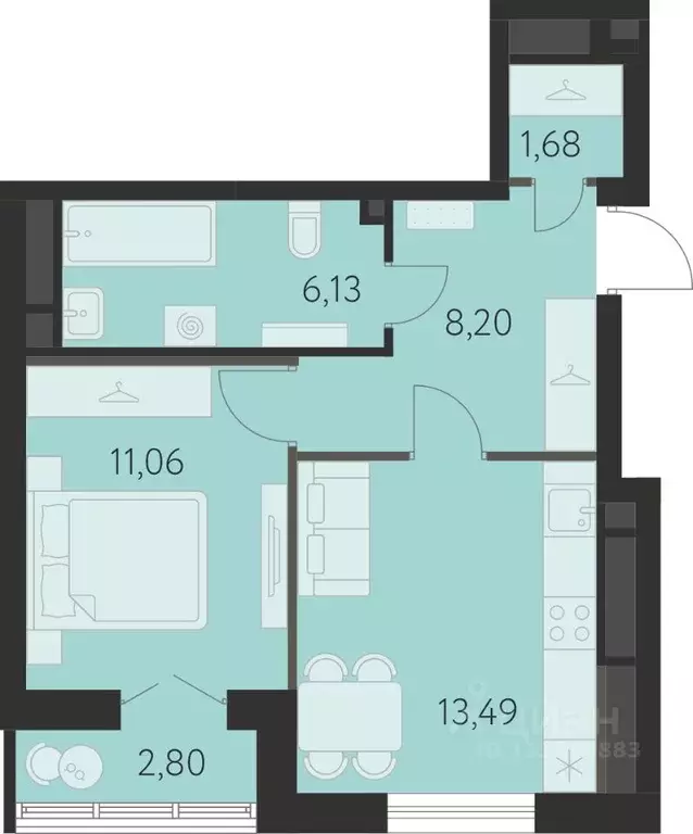 1-к кв. Свердловская область, Екатеринбург ул. Академика Ландау, 43 ... - Фото 1