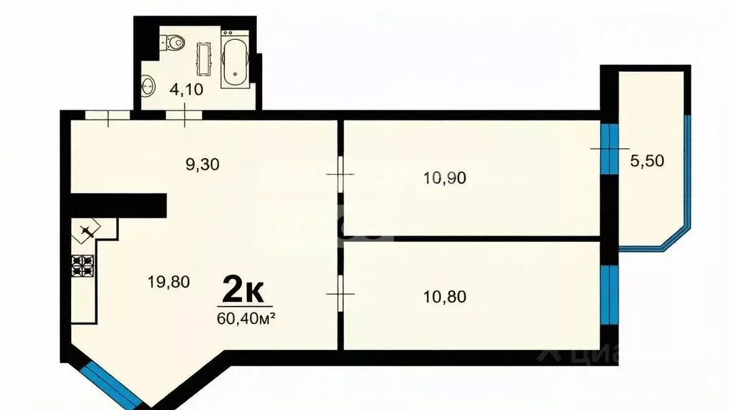2-к кв. Краснодарский край, Анапа Анапское ш., 30к2 (60.4 м) - Фото 2